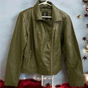 NY&C Faux Leather Olive Green Jacket Size Large, NWT